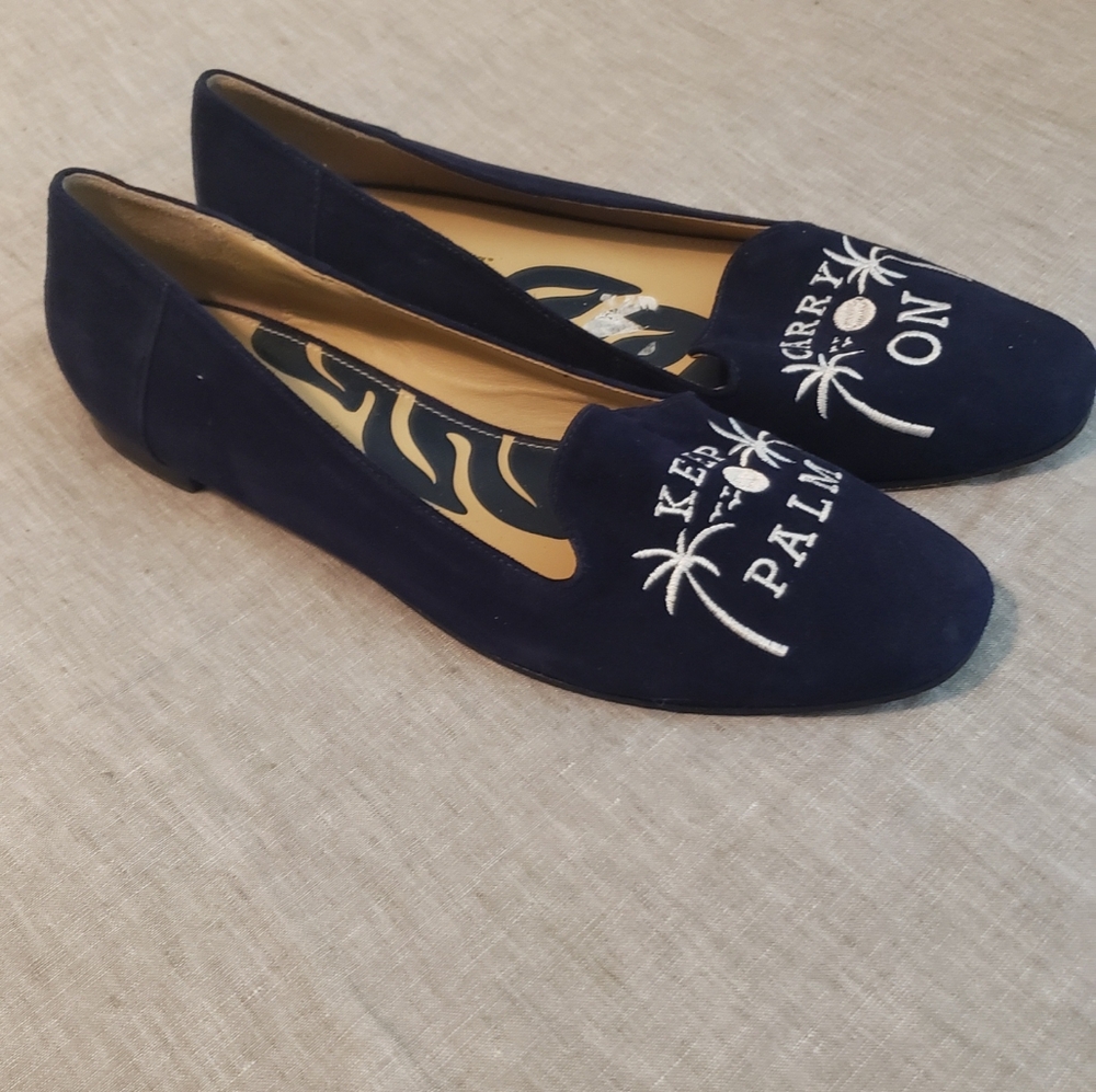New No Tags Size 9 Tommy Bahama Blue Faux Velvet Flat,slip On,vacation,casual,